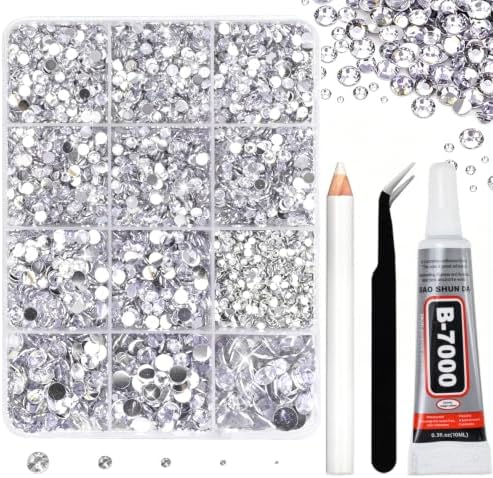 10000PCS Silver Rhinestones Bedazzling Gems 2/3/4/5/6MM Mix Sizes Resin Jelly Bedazzler Kit Flatback with Complete Tools for DIY, Nail, Art Craft for Girls Gift