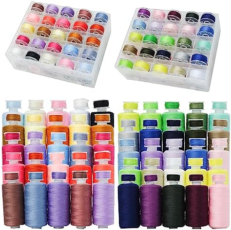 100Pcs Bobbins Sewing Threads Kit 50 Colors 500 Yards Sewing Polyester Thread Spools with 50Pcs Same Color Prewound Bobbins for Hand Sewing DIY Emergency Travel Sewing Machine Use (50 Colors)