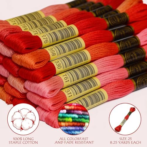 Premium Rainbow Color Embroidery Floss - Cross Stitch Threads - Friendship Bracelets Floss - Crafts Floss - 14 Skeins Six Strand Embroidery Floss Thread, Medium Melon Gradient