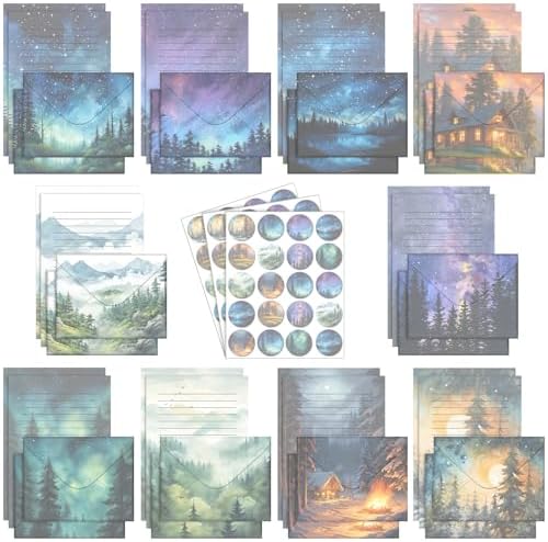 TaoBary 160 Pcs Whimsical Illustration Stationery Paper and Envelopes Set