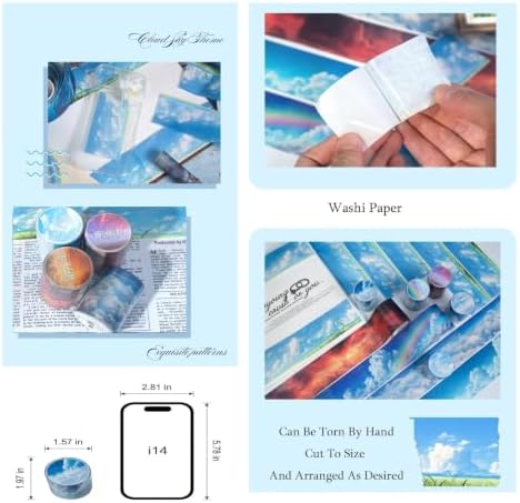 Cloud Washi Tape Set,6 Rolls Scrapbook Sky Stickers Supplies,Self-Adhesive Aesthetic Washi Tape Stickers for Scrapbooking,Bullet Journaling,Wedding Invitation(Speculating Clouds)