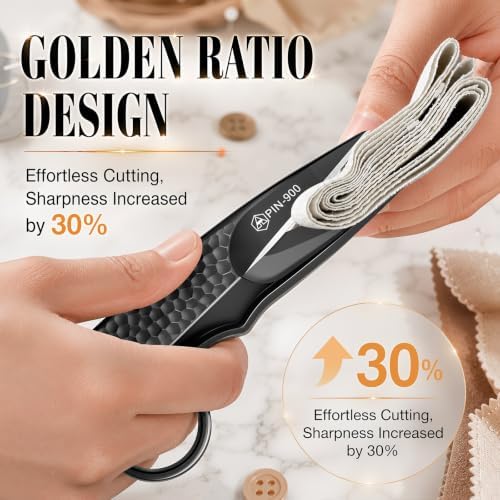 Premium Sewing Scissors, Sharp Precision Thread Snips with Stainless Steel Blades, Upgrade Small Craft Scissors with Black Hammered Handle for Embroidery, Quilting, Fabric, Leather & DIY Projects
