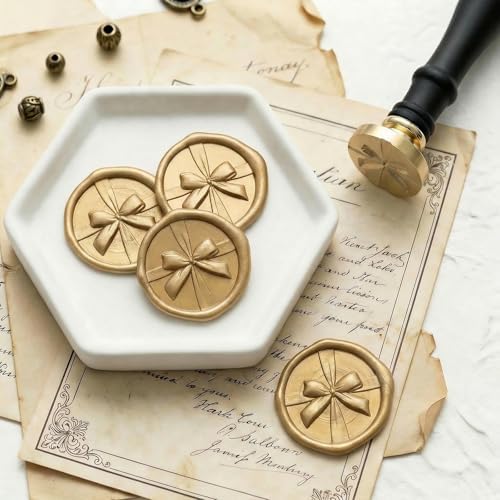 UNIQOOO 3D Relief Wax Seal Stamp, Ribbon Bow Brass Head with Wood Handle, Aesthetic Floral Sealer for Wedding Invitations, DIY, Gift Wrapping, Envelopes, Christmas Cards