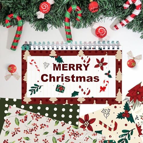Vintage Christmas Scrapbook Paper Christmas Patterned Paper 12×12 - 24 Sheets Double-Sided Red Green Decorative Craft Journaling Papers for Holiday Cardmaking DIY Origami Craft Papers