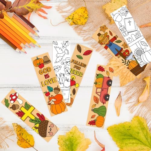 72Pcs Fall Color Your Own Bookmarks, Coloring Blank Bookmarks for Kids