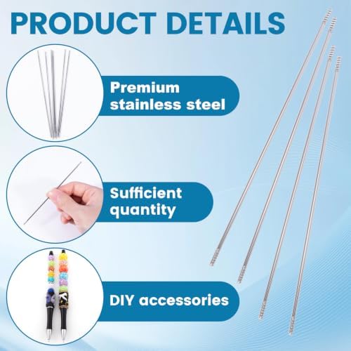 60PCS Beadable Pen Extender Rods, 117mm Beaded Metal Rods, Silver
