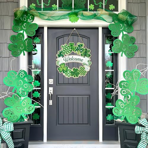 Large Size 12" Wooden Shamrock Ornaments to Paint, St. Patrick's Day Decoration Cutouts Wooden DIY Blank Unfinished Shamrock Irish Door Hanging Sign Plaque Crafts Hanging Decorations 3PCS