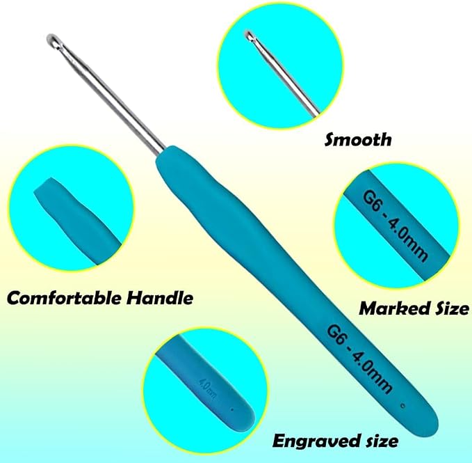 Yarniss 9 Sizes Ergonomic Crochet Hooks with Case 2.0mm~6.0mm for Beginner | Comfortable Crochet Hooks Set with Soft Grip