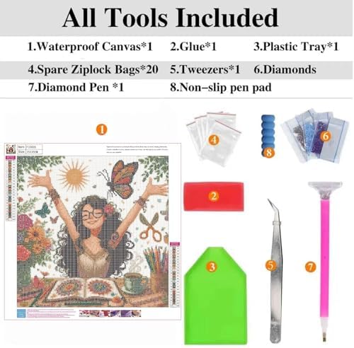 Painting Girl Diamond Art Kits for Adults, DIY Diamond Painting Kits Round Diamond Dots for Adults, 5D Full Drill Painting Kit Art and Crafts for Adult Home Wall Decor 14 X 14inch