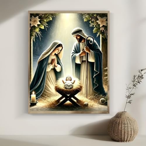 LKHMVCA Nativity Diamond Art Kits for Adults, 5D Diamond Painting Kits for Adults Beginners, DIY Full Round Drill Diamond Dot Painting Gem Art Kits for Adult, Home Wall Decor 11.8x15.7 Inch