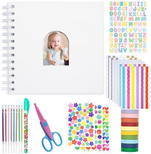 Kid Scrapbook DIY Photo Album Hard Cover Scrapbook Kit for Kids Instant Camera Print Paper with DIY Accessories (White)