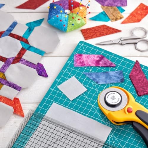 Rotating Self Healing Cutting Mat 14"x14" (13" Grid), Square Sewing Cutting Mat Board Perfect for Fabric Quilting & Art Projects, Turquoise