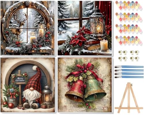 VIGEGU 4 Pack Christmas Paint by Numbers Kit for Adults with Framed