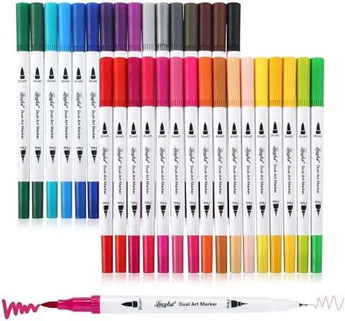 Dual Tip Art Markers for Adult Coloring 32 Colored Pens | Fine and Brush Tip Watercolor Pens for Journaling Note Taking Writing Planning
