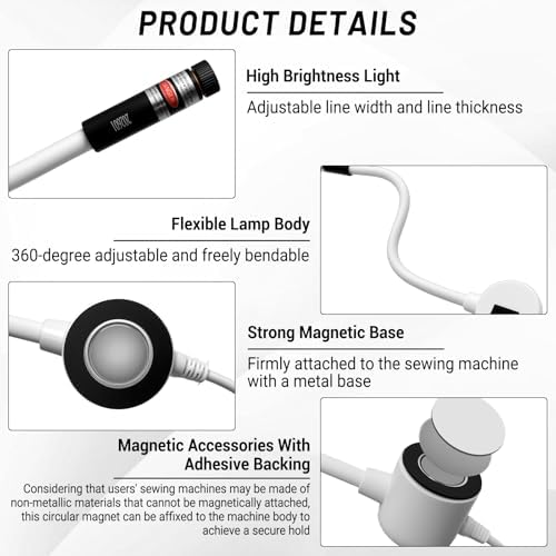 5mW Laser Light for Sewing Machine, Magnetic Quilting Seam Guide