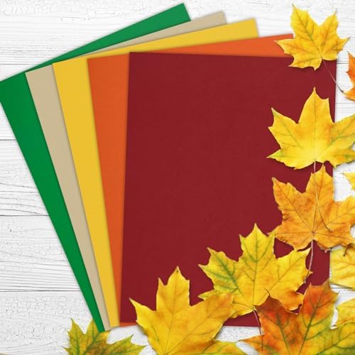 Whaline 50 Sheet 8.5 x 11 Inch Assorted Autumn Card Stock Paper Red Yellow Green Brown Colored Scrapbook Paper for Fall Harvest Thanksgiving DIY Maple Leaves Card Making Supplies, 65lb