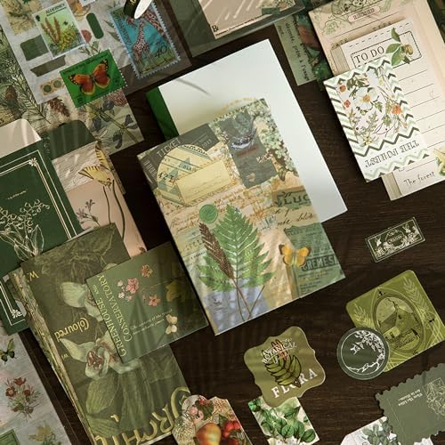 Draupnir Scrapbooking Supplies Kit,Vintage Botanical Aesthetic Scrapbook Kit for Junk Journal, Stationery,Bullet A6 Grid Notebook DIY Scrapbook Birthday Craft Gift for Teen Girl Kid Women