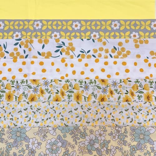 Cotton Fabric DIY Making Supplies Quilting Patchwork Fabric Fat Quarter Bundles DIY for Quilting Cotton Patchwork Cushions (Small Yellow Flowers, 20" x 20")