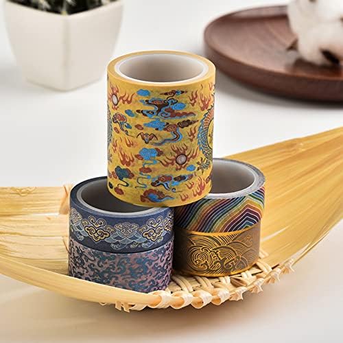5 Rolls Washi Masking Tape 15/20/50 Mm Wide Set,Retro Style Dragon and Phoenix Decorative Craft Tapes,for DIY School Supplies,Gift Wrapping,Bullet Journals,B
