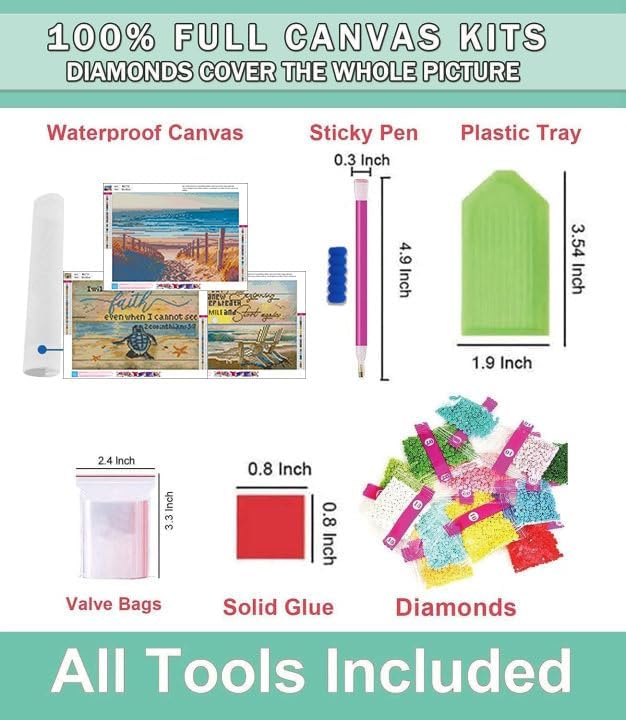 Lophomie 3 Pcs Diamond Art Kits for Adults, 5D Beach Diamond Painting Kits