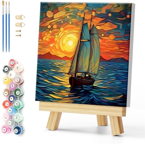 Natuyalo Framed Paint by Numbers for Adults - Sailboat DIY Adult Paint by Number Kits Sunset Seascape Acrylic Painting by Numbers for Beginners Art Craft Kits for Adults (12x12 Inch, Framed)