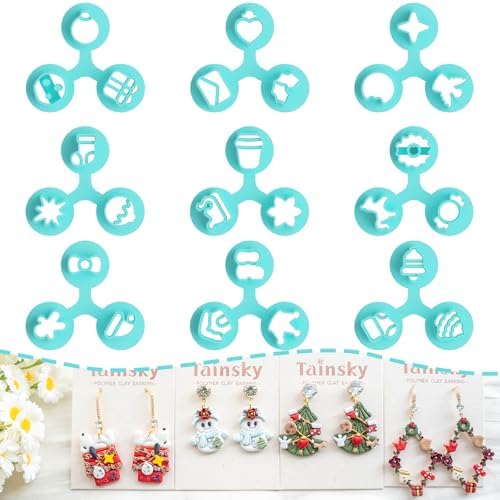 Tainsky 9 Shapes Mirco Christmas Polymer Clay Cutters, Winter Clay Cutters for Earrings Making Clay Jewelry