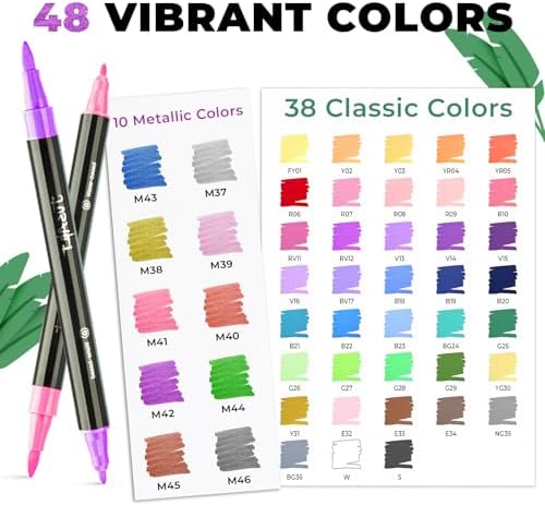 JusArt Acrylic Paint Markers 48 Colors, Dual Tip Art Supplies with Canvas