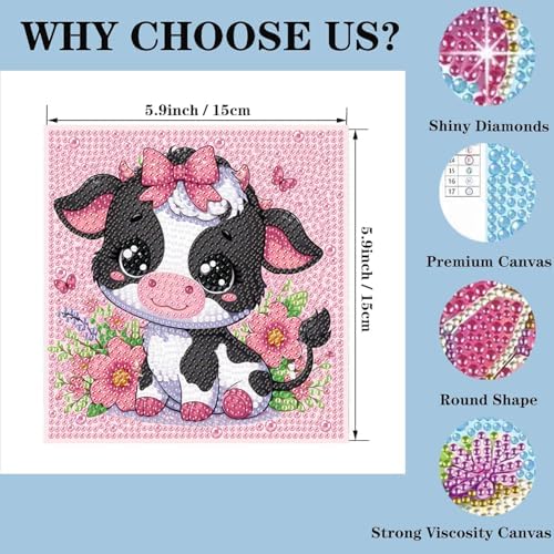 GQYCZZ 6 Pack 5D Diamond Painting Kits for Kids Beginners, Full Drill Cute Animals Diamond Art Kits, DIY Big Gem Art for Children Ages 6-7-8-9-12, Home Wall Decor 6x6 Inch