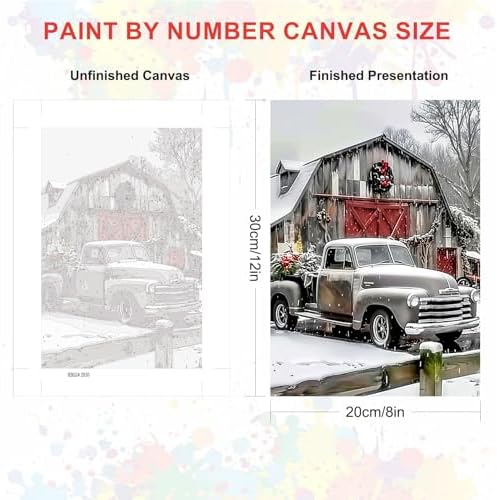 SENQAO Christmas Paint by Numbers for Adults Beginners Framed, Farmhouse Truck Adults' Paint-by-Number Kits, Adult Paint by Number Kits on Canvas, Acrylic Number Painting for Home Decor, 8x12in