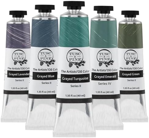 Tusc & Pine Artist Oil Paint - 40 ml Set of 5 - Cool Grayed - Non-Yellowing, Rich & Creamy Consistency, Maximum Pigment Load, Small Batch Milled Oil Paints Developed for Professional Artists