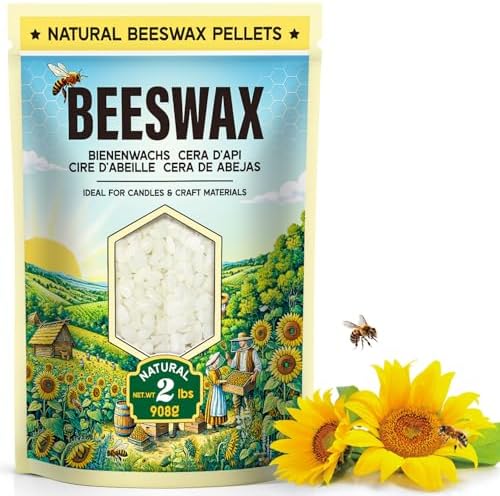 Beeswax Pellets for Candle Making – 2lb/5lb/10lb – Natural Beeswax for Candles, Lip Balms, and Skincare – White Beeswax for DIY Projects – Ideal for Beginners and Experts（2lb）