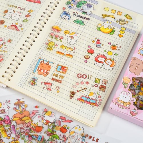 Cute Cartoon Animals Scrapbook Stickers - 100 Sheets Kawaii Aesthetic Transparent Sticker for Journaling Planner Album Calendars Notebook DIY Craft Decorations