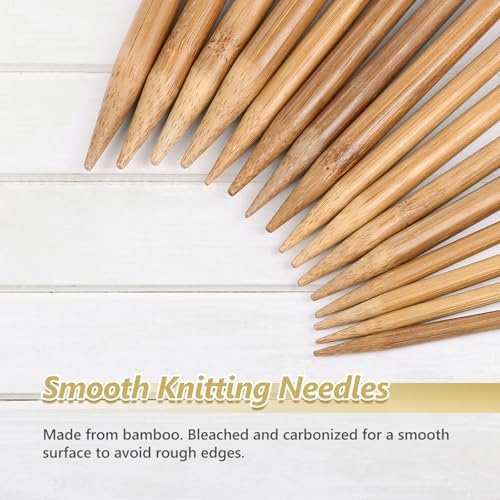 LIHAO 30 Pcs Bamboo Knitting Needles, Wooden Knitting Needles