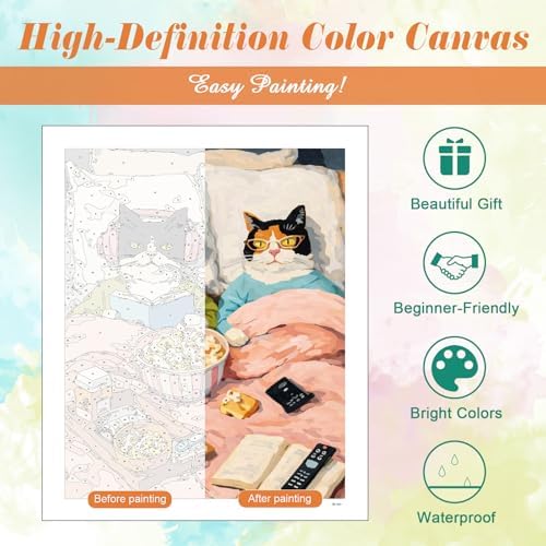 Kalonyth Black Cat Paint by Numbers Kit for Adults, 16x20 inch, No Framed
