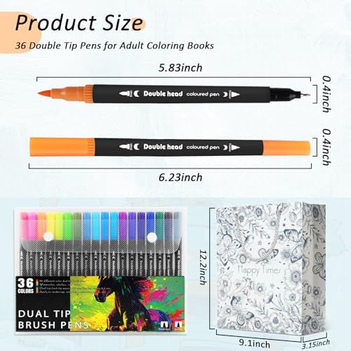 3Pcs Adult Coloring Book for Women Relaxation with 36 Markers, Spiral Bound