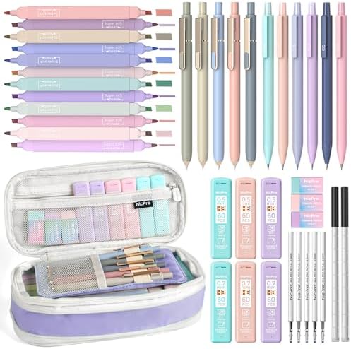 Nicpro School Supplies Stationary Set with Pencil Case, 39 PCS Purple