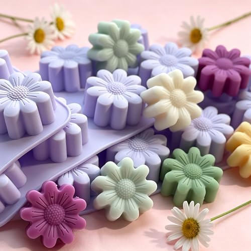 3 Pack Flower Silicone Molds, Daisy Flower Chocolate Candy Molds for Soap Making 8 Cavities Daisy Ice Cube Molds for Baking Candle Cookie Jello Wax Melts Cake Decorating