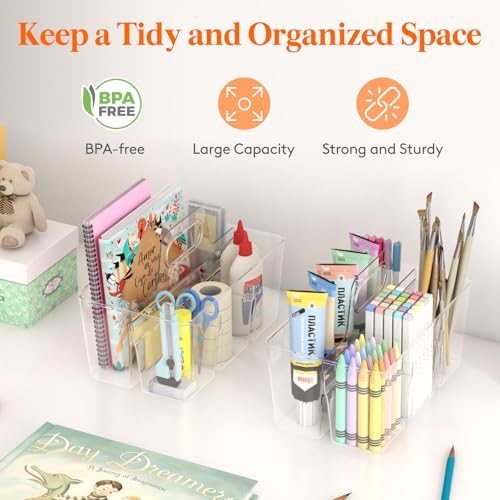 Lifewit Art Supply Caddy with Handle, Plastic Craft Storage, Clear, 2 Pcs