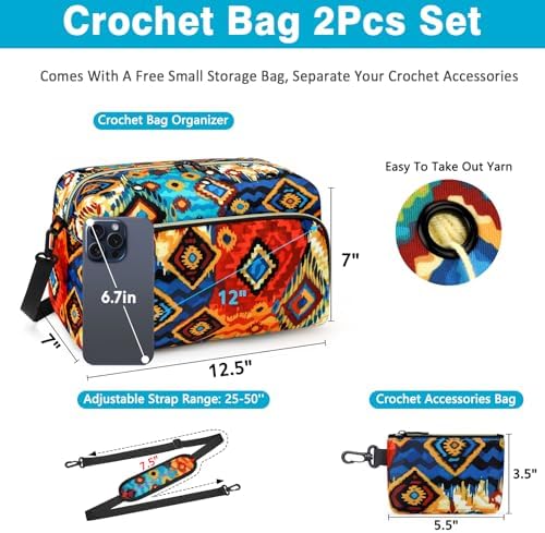 IBFUN Crochet Yarn Knitting Bag Organizer for Knit Accessories Hooks