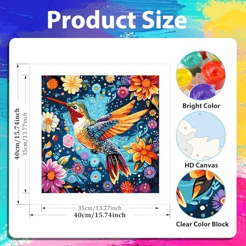 xcemhil Hummingbird Paint by Numbers Kit for Adults Beginner, Hummingbird Paint by Number for Adult, Acrylic Paint by Numbers Kits Suitable for Home Wall Art Decor Gifts 16x16 Inch
