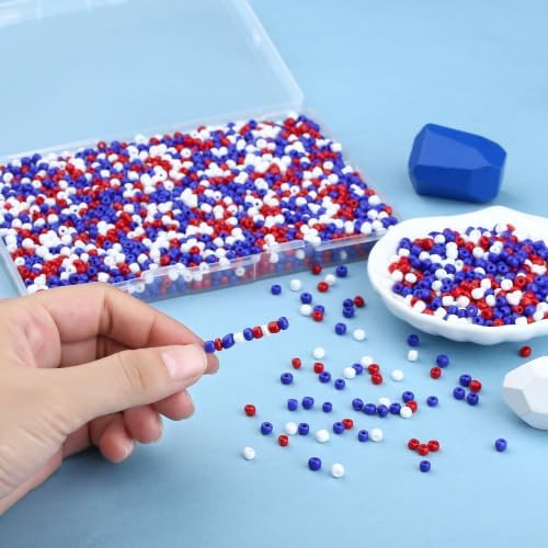 ZHIYUXI 3000Pcs 4mm Patriotic Glass Seed Beads for Jewelry Making