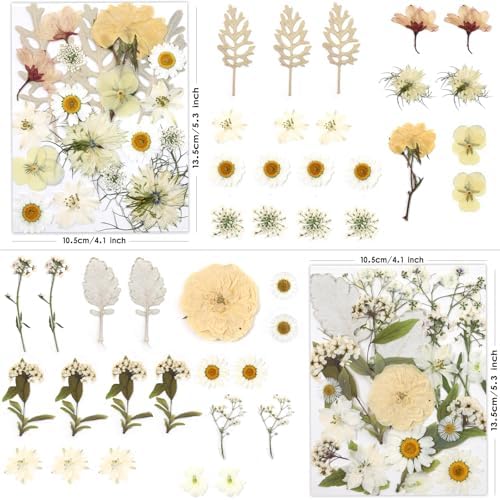 LUXEEASE 80P White Pink Dried Pressed Flowers | Ivory white palette, fits any project, blush butter hints, for wedding resin jewelry scrapbook frame decor, tweezers included