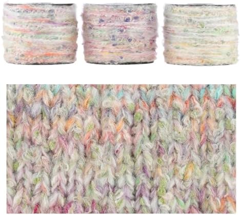 Artisanal Yarn Collection Multifiber Fancy Yarn for Knitting Crocheting Crafts DIY, Set of 3 Rolls(108 Flower Cluster Velvet Yarn)