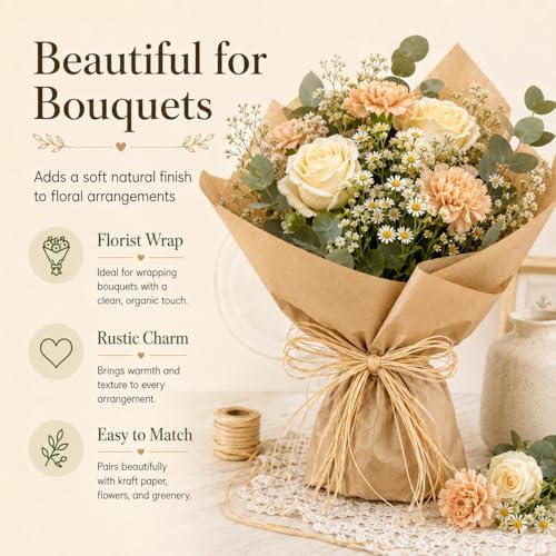 Sukh 3PCS Natural Raffia Ribbon - Raffia Yarn for Gift Wrapping & Crafts