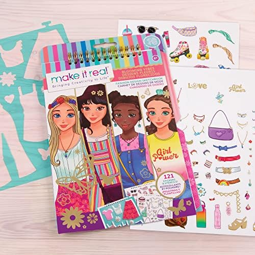 Make It Real - Fashion Design Sketchbook: Blooming Vibes - Kids Fashion Design Kit - Coloring Book for Girls 6-14