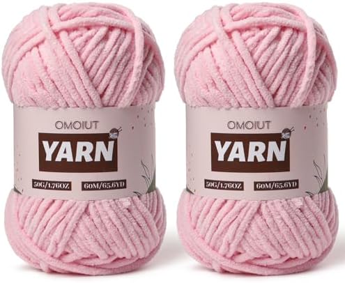 2 Packs Plush Chenille Chunky Crochet Yarn - Baby Yarn for Crocheting Soft - Velvet Yarns Knitting for Blankets Crafts - Fluffy Amigurumi Yarns 100g/131yds (2 Pink)