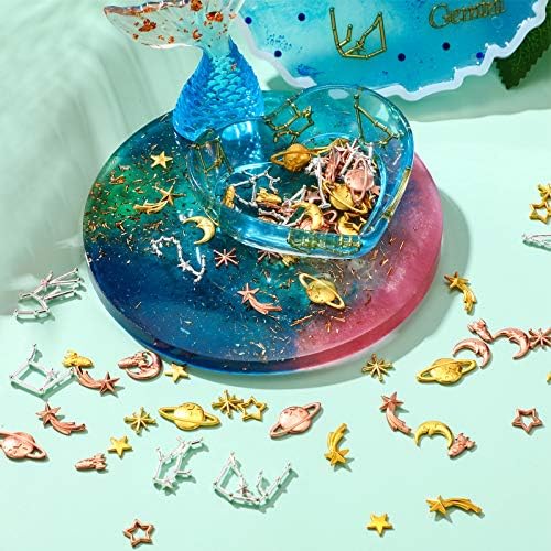Hicarer 82 Pcs Cosmos Themed Resin Fillers Alloy Epoxy Star Moon Planet Resin Charms for Craft Jewelry Making Filling Accessories, Gold, Silver, Rose Gold