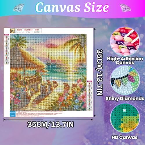 Diamond Art Kits for Adults Beach,Diamond Painting Kits 13.8x13.8inch