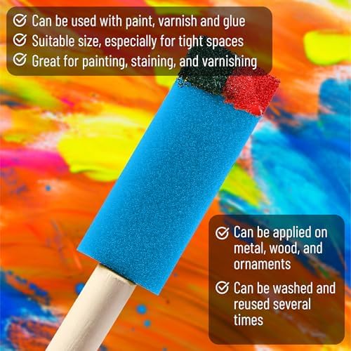 Bates- Foam Paint Brushes with Wood Handle, 1 Inch, 26 Pack, Blue, Sponge Brushes for Painting, Sponge Paint Brush