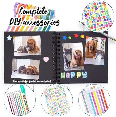 Kid Scrapbook DIY Photo Album Hard Cover Scrapbook Kit for Kids Instant Camera Print Paper with DIY Accessories (Pink)